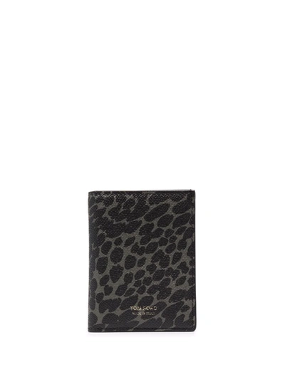 Tom Ford Printed Full-leather Bifold Cardholder In Green