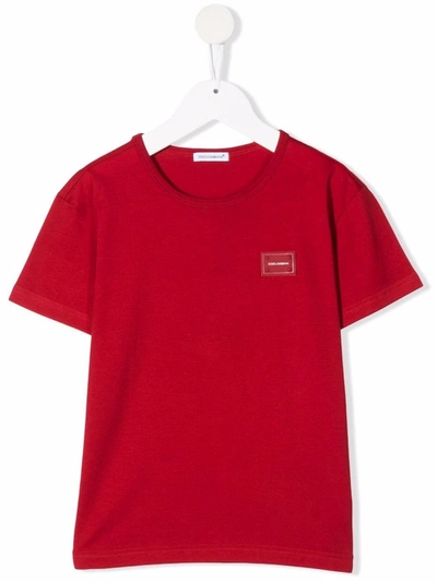 Dolce & Gabbana Kids' Logo-patch Cotton T-shirt In Red