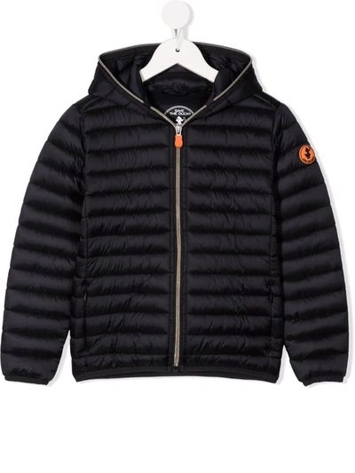 Save The Duck Kids' Padded Hooded Jacket In 10000 Nero