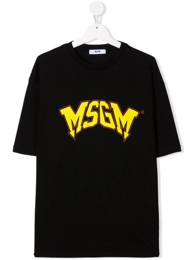 Msgm Kids' Logo-print T-shirt In Black