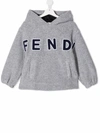 Fendi Teen Logo-patch Towelling Hoodie In Grey