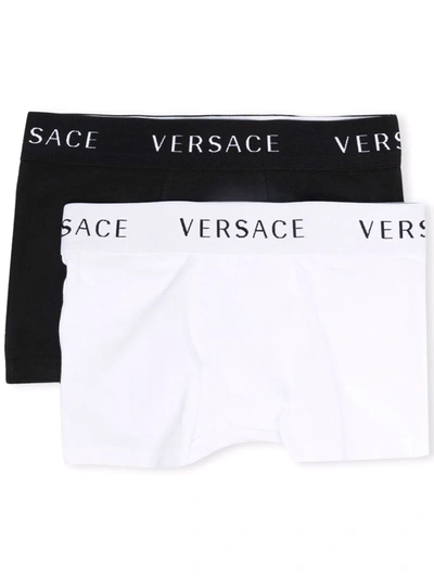Versace Kids' 棉质平纹针织平角内裤2条套装 In Black