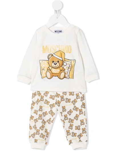Moschino Babies' Sleeping Bear Trouser Set In White