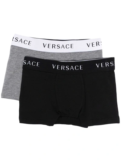 Versace Kids' Logo Print Boxers In Grey
