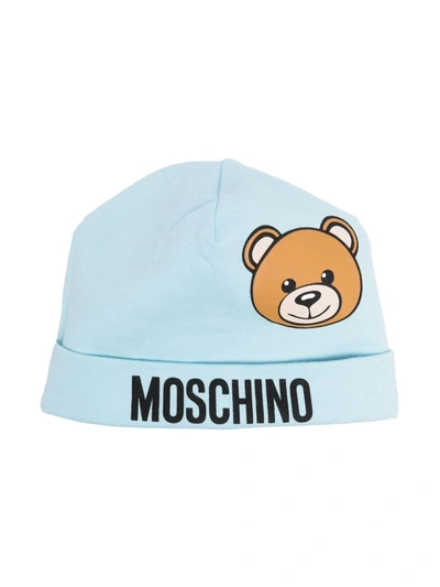 Moschino Babies' Teddy Bear-print Cotton Beanie In Blue