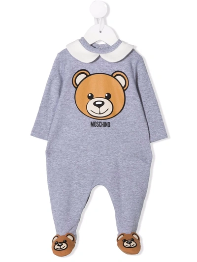 Moschino Babies' Teddy Bear-print Stretch-cotton Pajama In Grigio