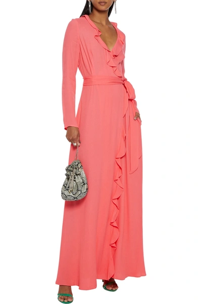 Goat Hollywood Ruffle-trimmed Crepe Maxi Wrap Dress In Coral
