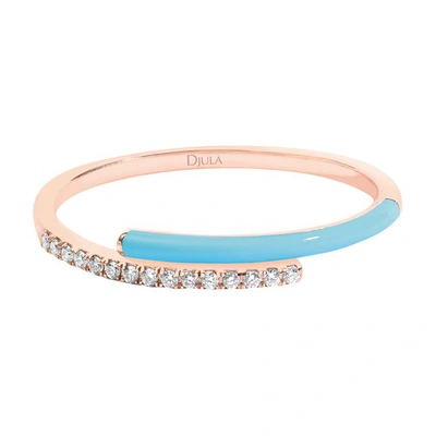 Djula Fluo Blue Enamel Ring In Pink Gold