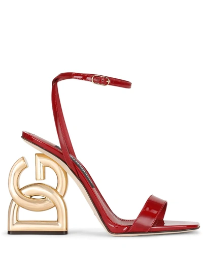 Dolce & Gabbana 105mm Patent Iconic Dg Heel Sandals In Red