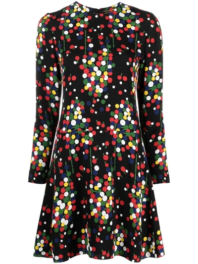 Saint Laurent Long-sleeve Polka-dot Print Dress In Black