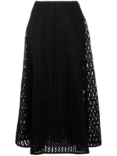 Valentino Optical V-logo Cut-out A-line Midi Skirt In Black