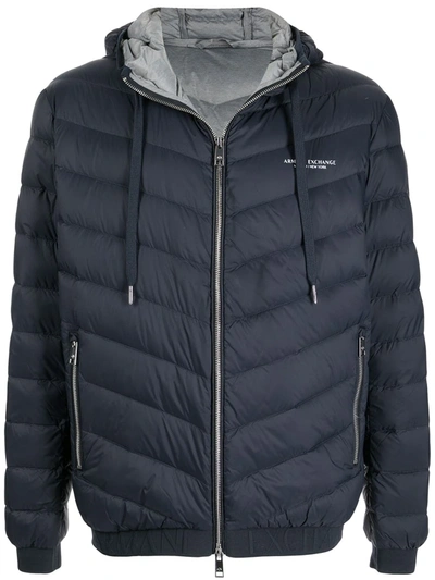 Armani Exchange Padded Zip-up Hooded Jacket In Blue