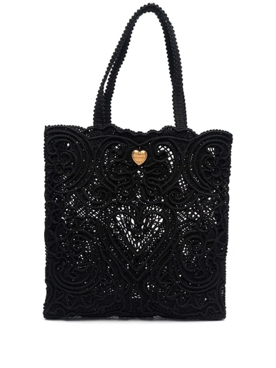 Dolce & Gabbana Medium Beatrice Cordonetto-lace Shopper In Black