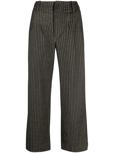 Uma Wang Cropped Pinstripe Tailored Trousers In Black