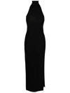 Norma Kamali Halter Turtleneck Side Slit Dress In Schwarz