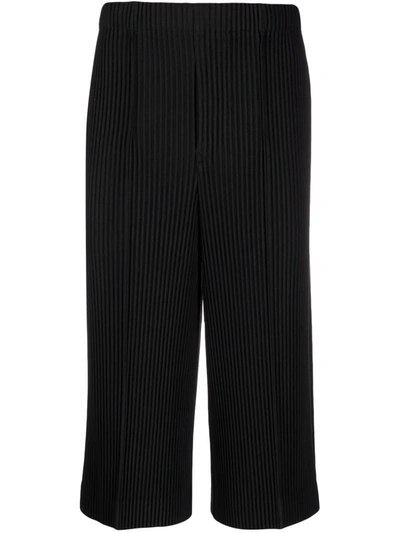 Issey Miyake Mc June Pleated Cropped Trousers In Black