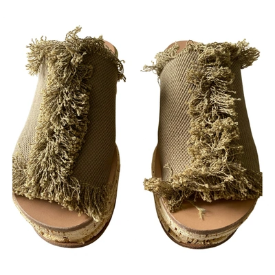 Pre-owned Chloé Camille Cloth Mules In Khaki