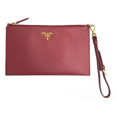 Pre-owned Prada Tessuto Leather Clutch Bag In Pink