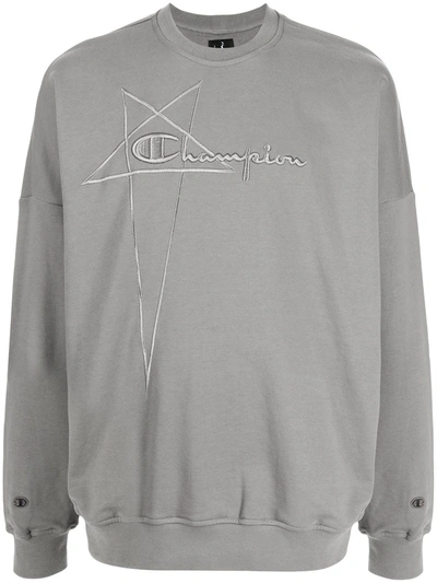 Rick Owens X Champion Logo-embroidered Cotton Sweatshirt In 灰色
