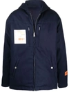 Heron Preston Hooded Blue Cotton Coat With Logo Accents In 蓝色