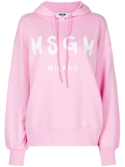 Msgm Logo-print Pullover Hoodie In Nude & Neutrals