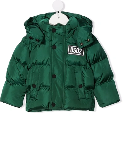 Dsquared2 Babies' Padded Hooded Jacket In 绿色