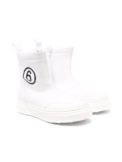 Mm6 Maison Margiela Teen Logo-print Leather Boots In White
