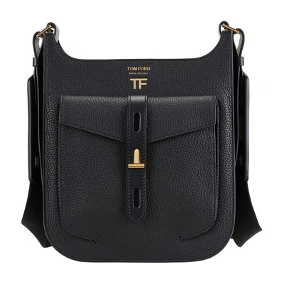 Tom Ford T Twist Medium Textured-leather Shoulder Bag In Black