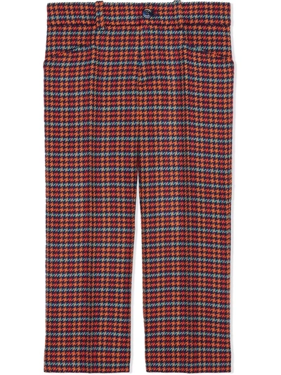 Gucci Kids' Multicolor Squared Trousers With Frontal And Rear Pockets In Arancio/blu