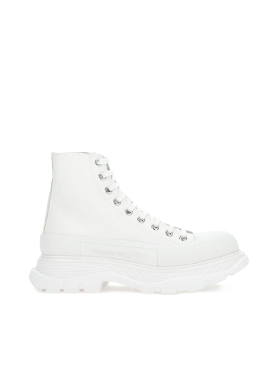 Alexander Mcqueen Mens White Fabric Ankle Boots