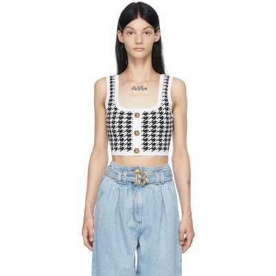 Balmain Square-neck Houndstooth-jacquard Cropped Top In Multicolour