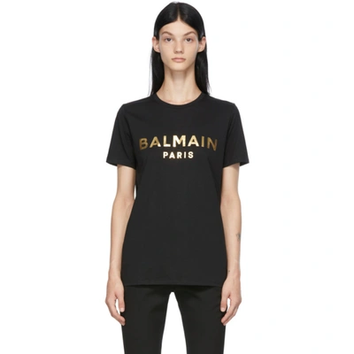 Balmain Black & Gold Metallic Logo T-shirt In Black,gold