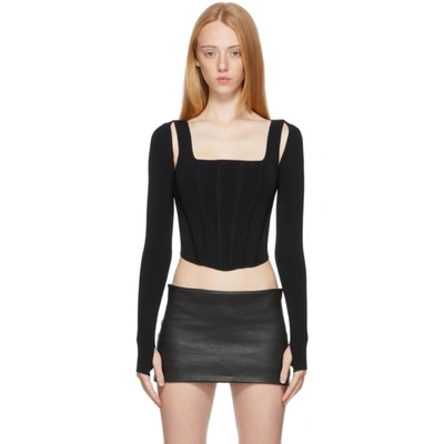 Dion Lee Pointelle Long-sleeve Corset Top In Black