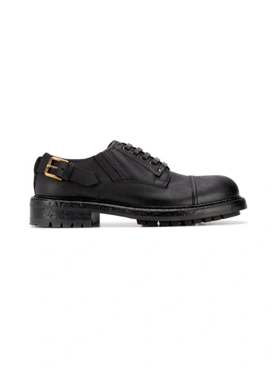Dolce & Gabbana 40mm Matte Leather Lace-up Shoes In Black