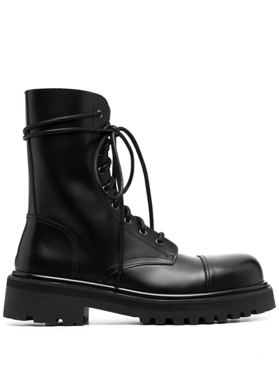 Vetements Lace-up Leather Military Boots In Black