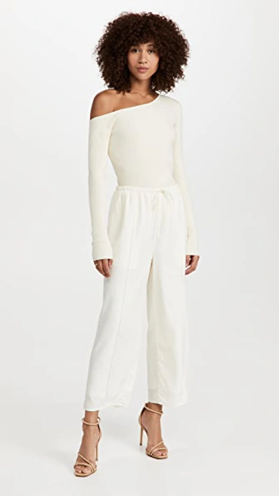 Lapointe Ribbed One-shoulder Long-sleeve Top In Cream