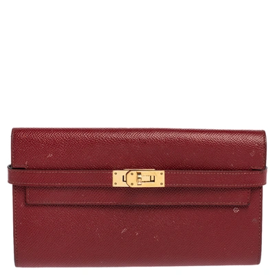 Pre-owned Hermes Ruby Epsom Leather Kelly Classic Wallet In Red