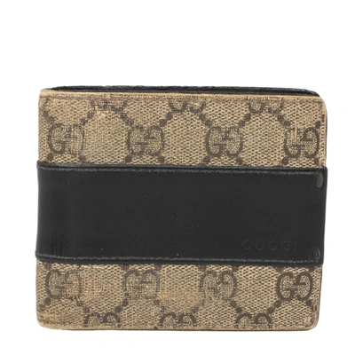 Pre-owned Gucci Black/beige Gg Supreme And Leather Bifold Wallet
