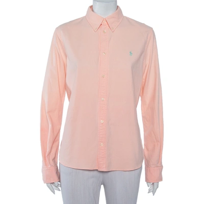 Pre-owned Ralph Lauren Orange Cotton Button Front Custom Fit Shirt L