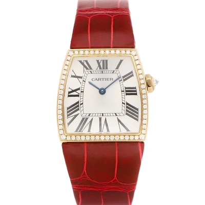 Pre-owned Cartier Silver Diamonds 18k Yellow Gold La Dona We600251 Women's Wristwatch 28 Mm