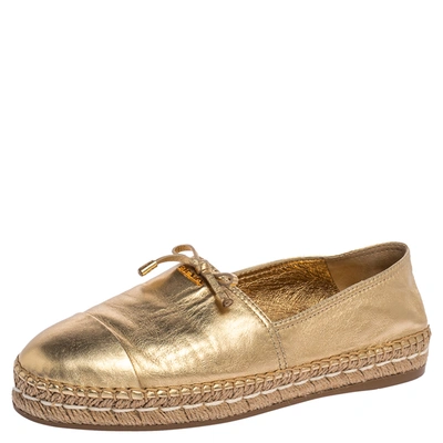 Pre-owned Prada Gold Leather Espadrille Flats Size 39.5