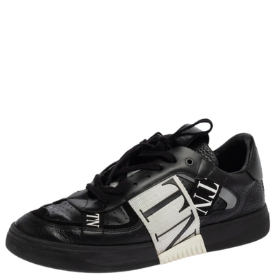 Pre-owned Valentino Garavani Black/white Leather And Nylon Fabric Vltn Low Top Sneakers Size 43