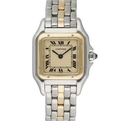 Pre-owned Cartier Silver 18k Yellow Gold And Stainless Steel Panthere Women's Wristwatch 22 Mm