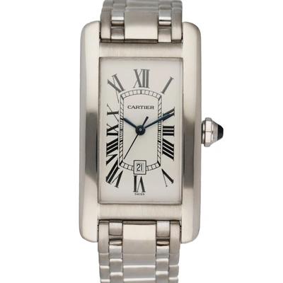 Pre-owned Cartier Silver 18k White Gold Tank Americaine 1726 Automatic Men's Wristwatch 23 Mm