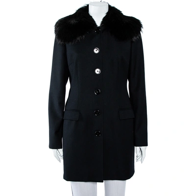 Pre-owned Dolce & Gabbana Black Wool & Fur Collar Button Front Coat L