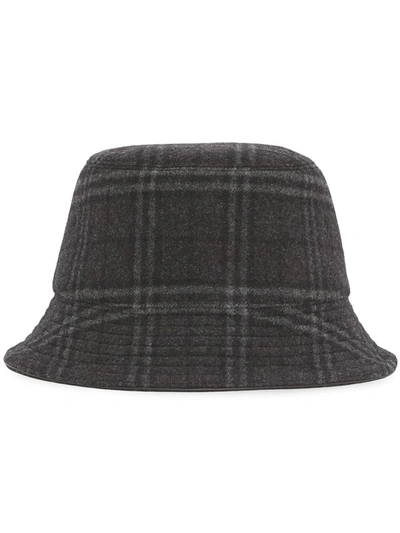 Burberry Wool And Cashmere Checked Bucket Hat In Grey