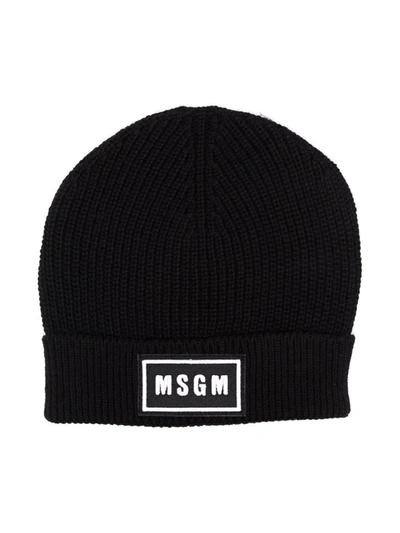 Msgm Kids' Logo-patch Beanie In Black