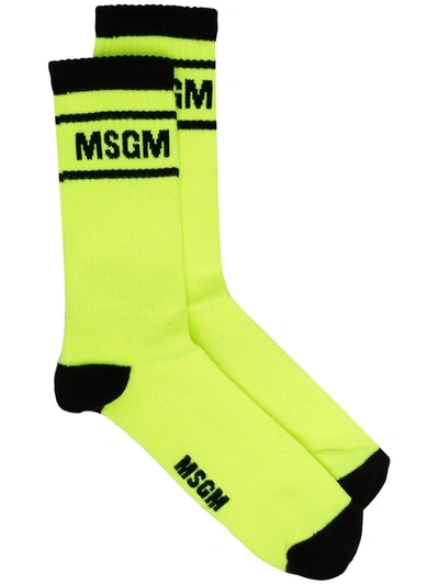Msgm Logo-print Socks In Yellow