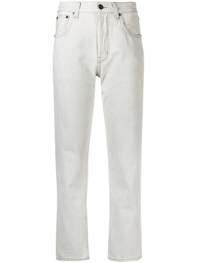 Saint Laurent Cotton Denim Straight Leg Jeans In Grey,white