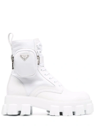 Prada Leather Combat Boots In White